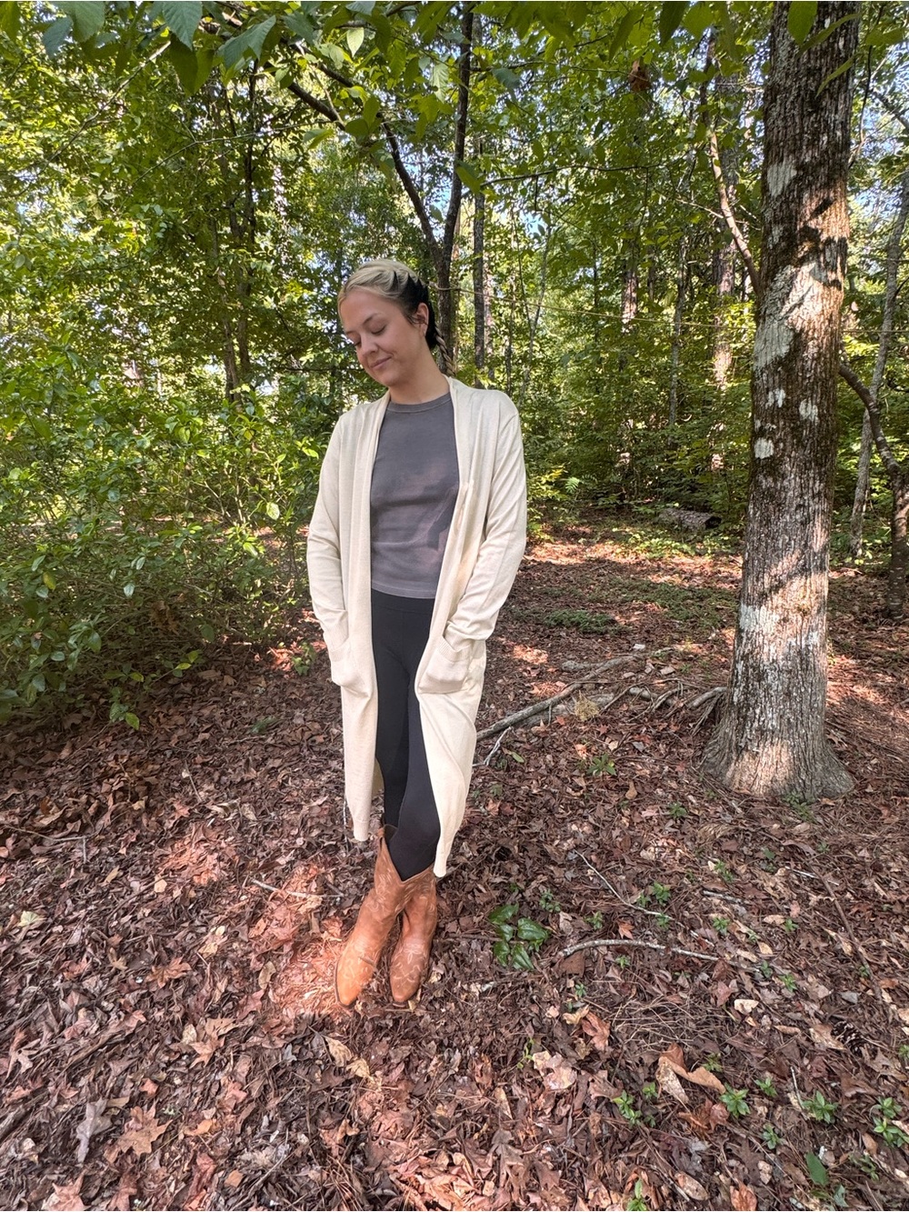 Grace Karin Long Cream Open-Front Cardigan with Pockets